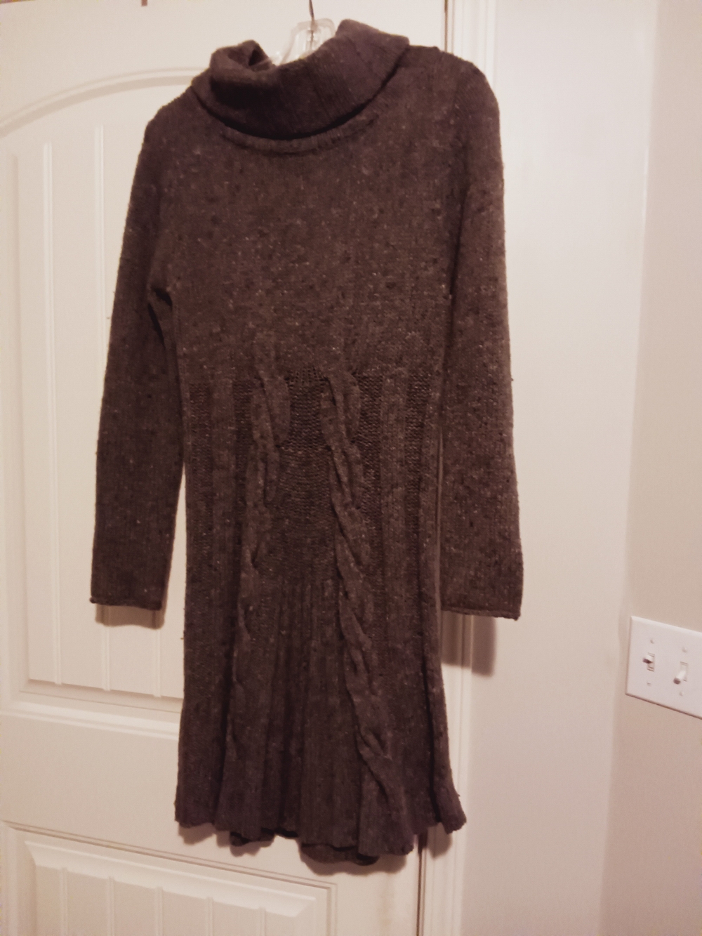 Max Studio Wool Blend Cowl Neck Cable Knit Sweater Dress Heather Brown | Medium